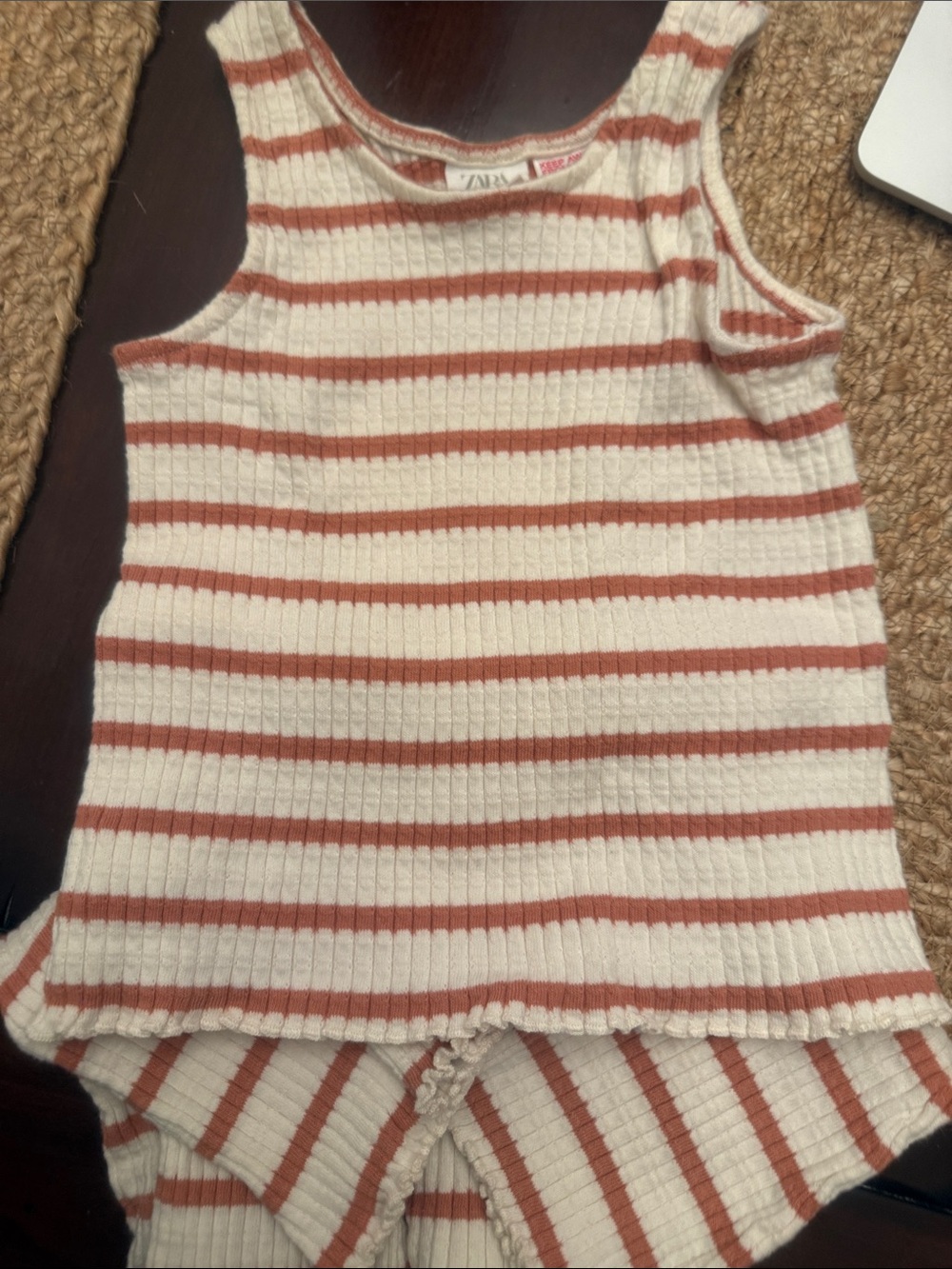 Zara Cream & Rust Striped Ribbed Tank Top and flared pants